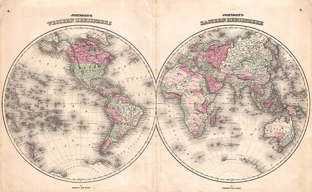 1862 Johnson Map of the World art print by Johnson for $57.95 CAD