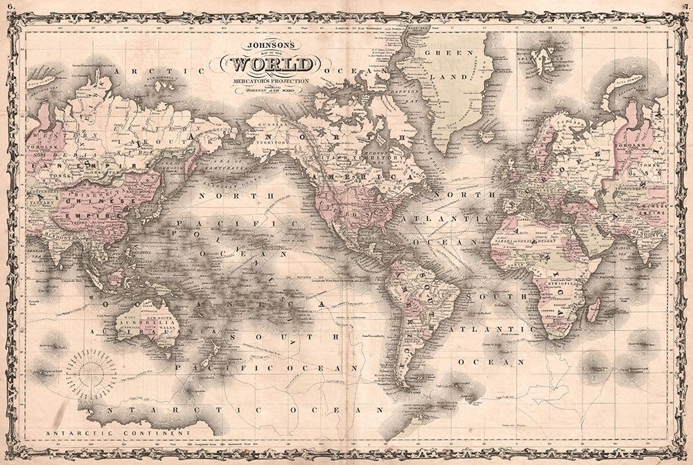 1862 Johnson Vintage Map of the World  art print by Johnson for $57.95 CAD