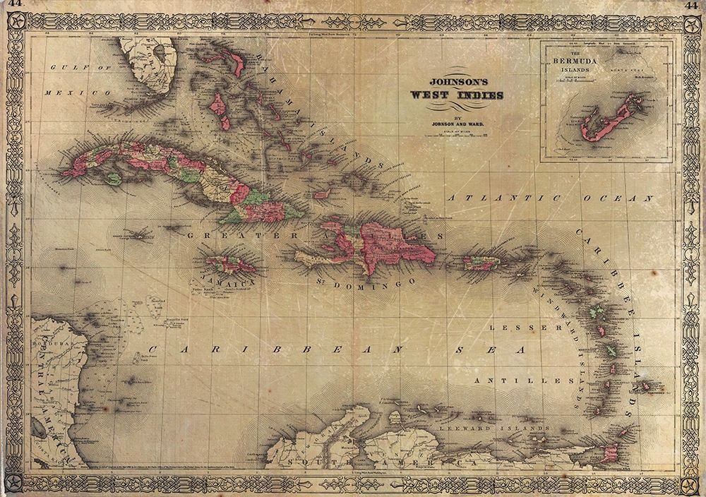 1864 Johnson Map of the West Indies art print by Johnson for $57.95 CAD