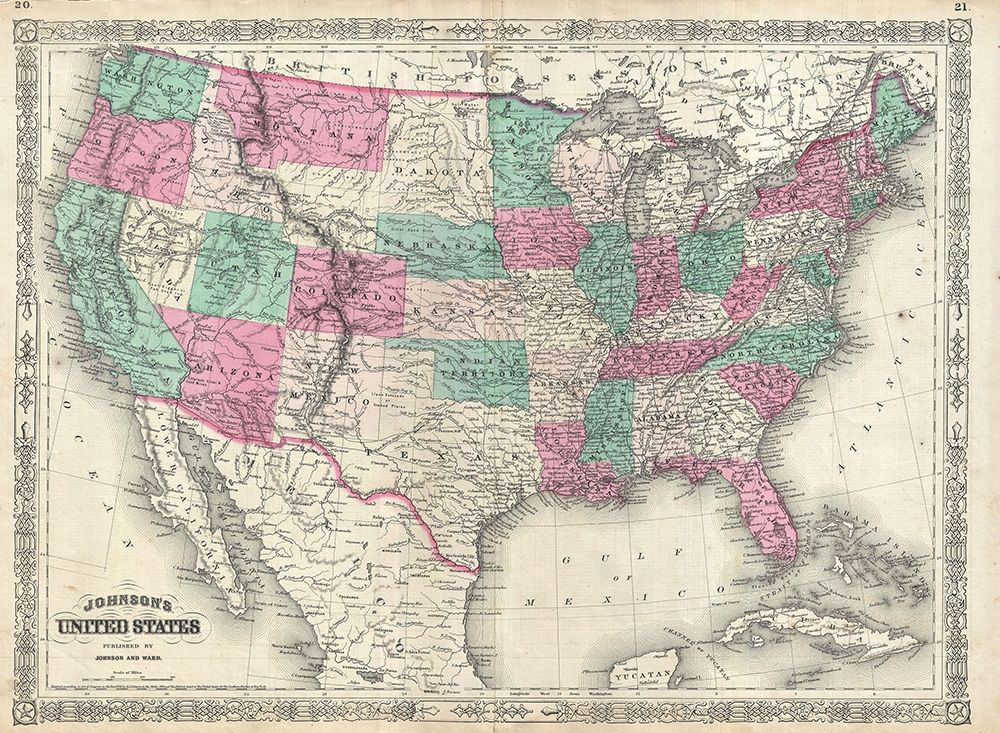 1866 Johnson Map of the United States art print by Johnson for $57.95 CAD