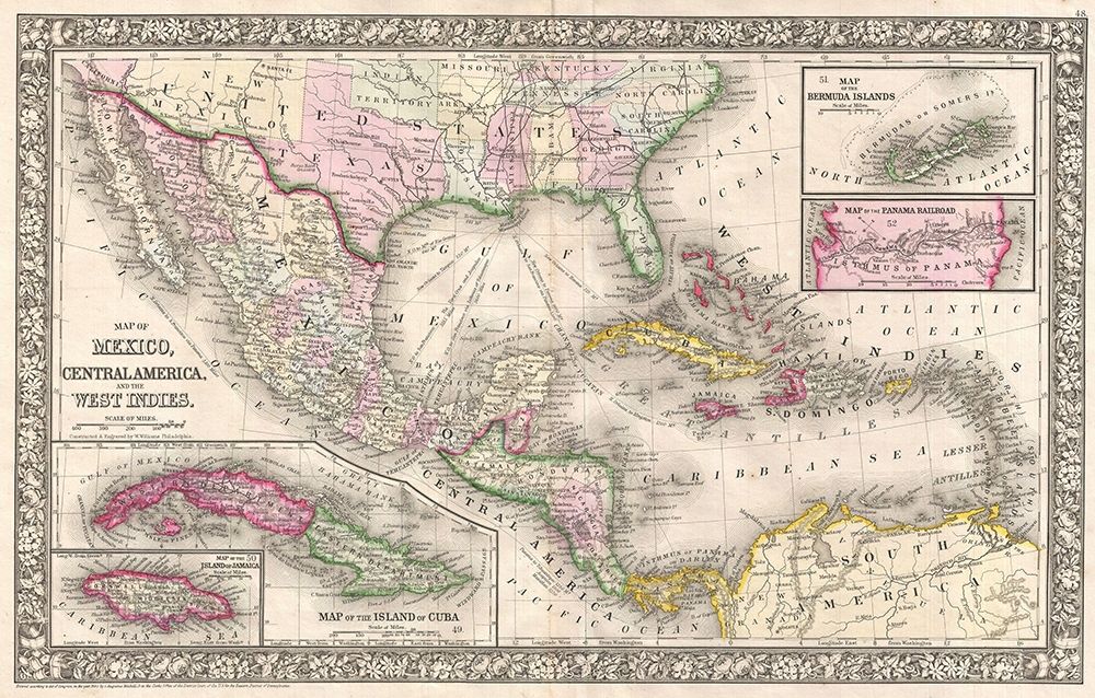 1866 Mitchell Map of Mexico and the West Indies art print by Mitchell for $57.95 CAD