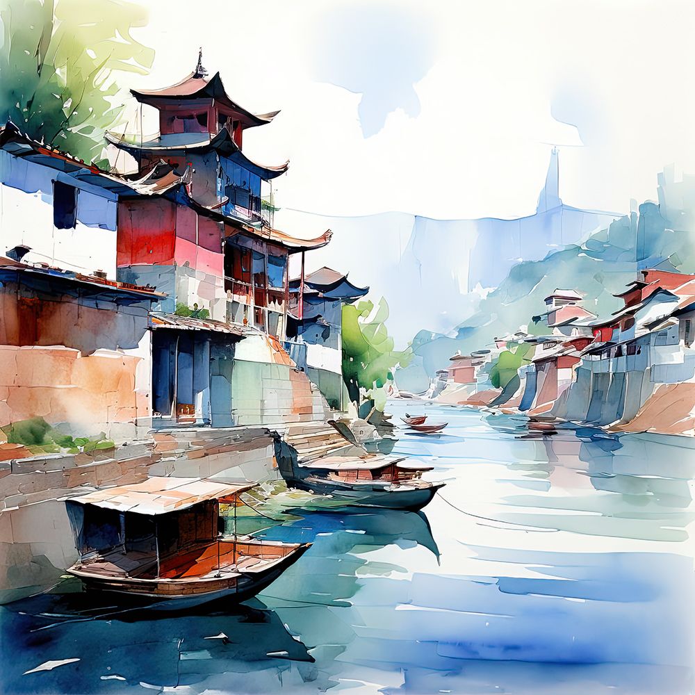 Asian Boats art print by Ronald Bolokofsky for $57.95 CAD