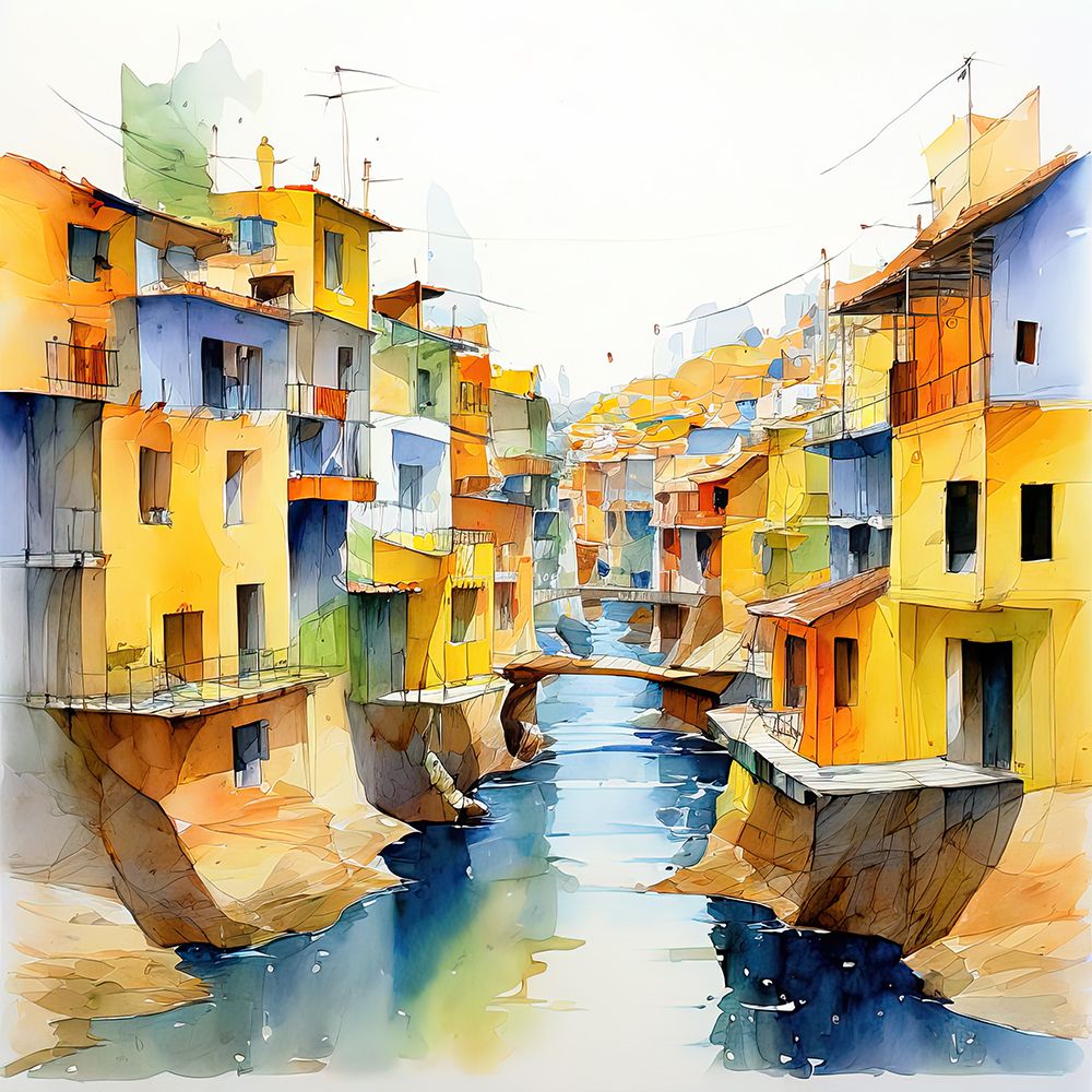 Waterway Through City art print by Ronald Bolokofsky for $57.95 CAD