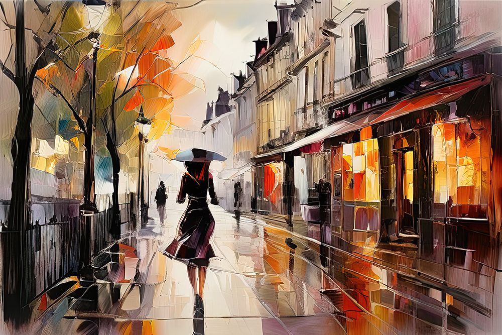 Wet City Street art print by Ronald Bolokofsky for $57.95 CAD