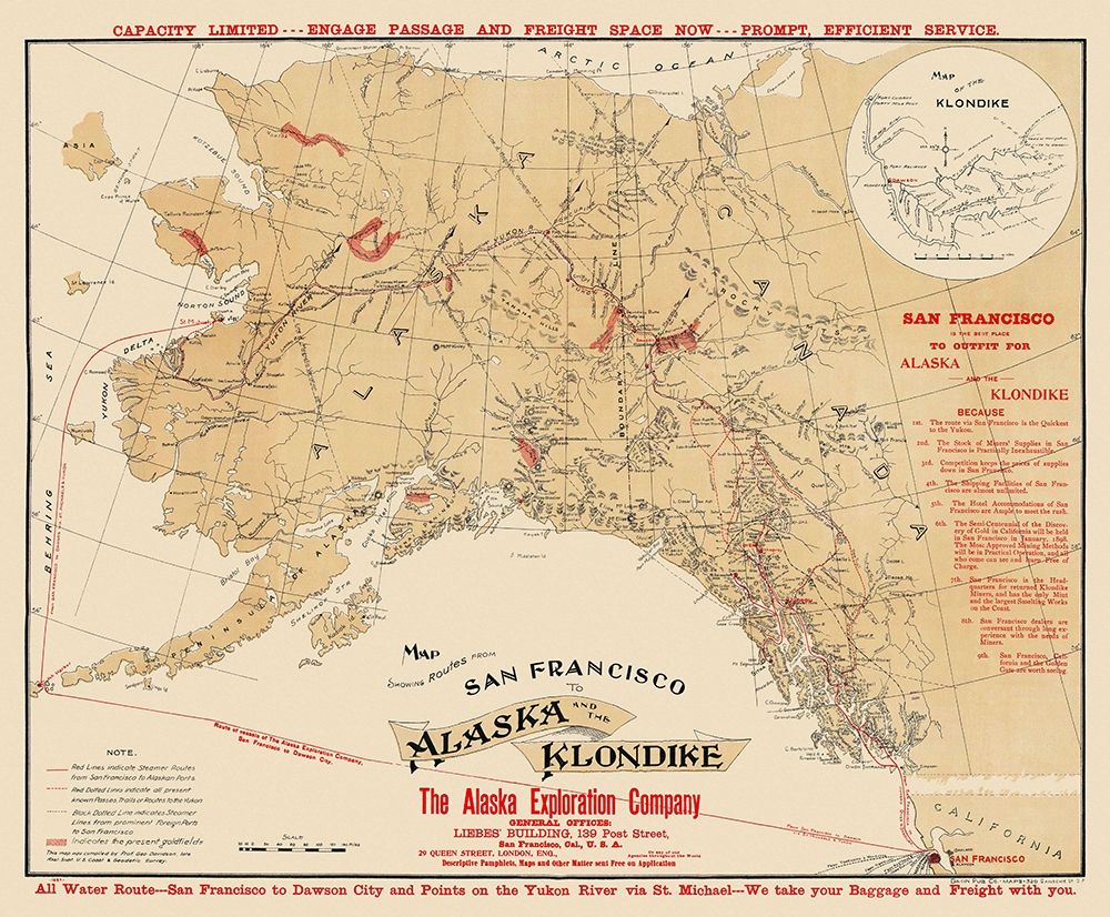 Routes San Francisco to Alaska to Klondike art print by Davidson for $57.95 CAD