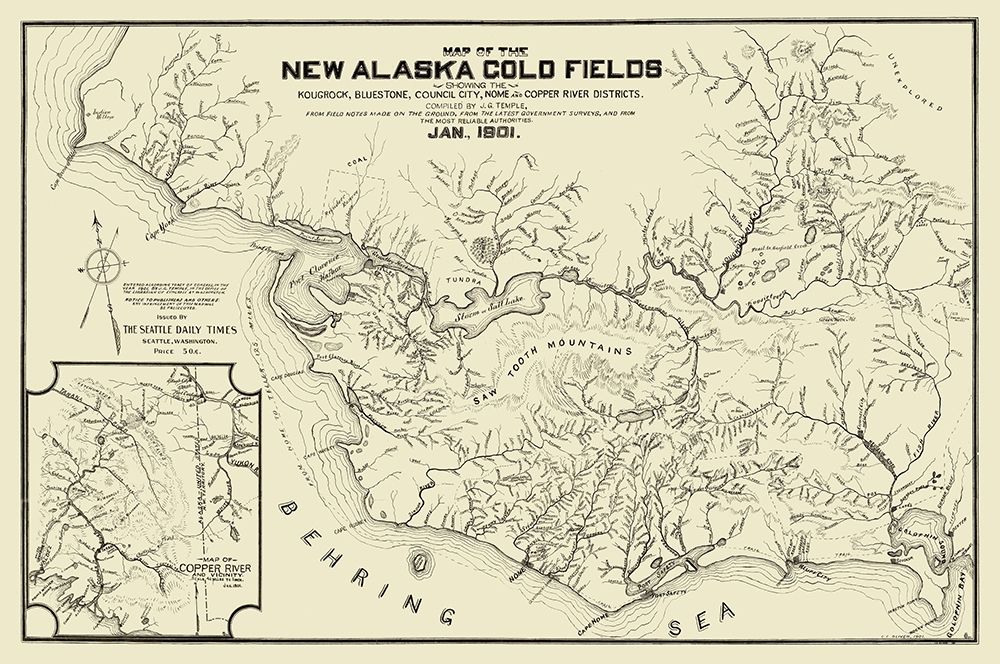 New Alaska Gold Fields - Temple 1901 art print by Temple for $57.95 CAD