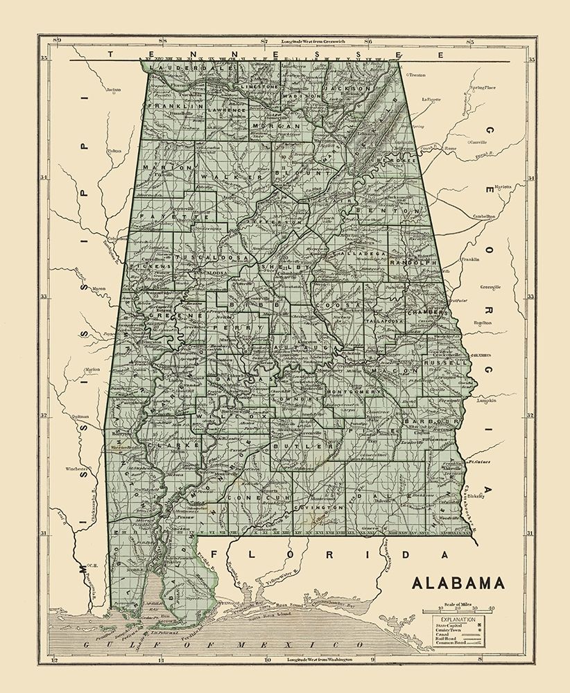 Alabama - Morse 1845 art print by Morse for $57.95 CAD