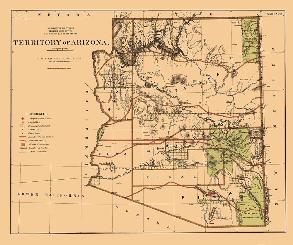 Arizona Territory - General Land Office 1876 art print by General Land Office for $57.95 CAD