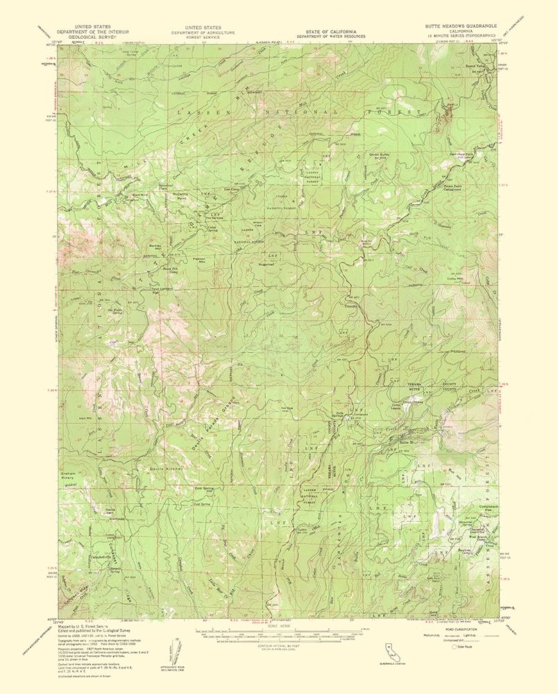 Butte Meadows California Quad - USGS 1963 art print by USGS for $57.95 CAD