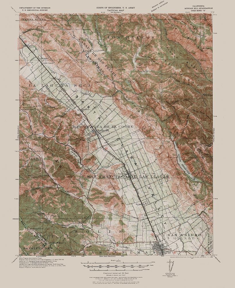 Morgan Hill California Quad - USGS 1940 art print by USGS for $57.95 CAD