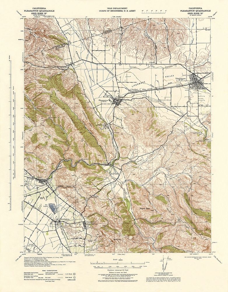 Pleasanton California Quad - USGS 1943 art print by USGS for $57.95 CAD