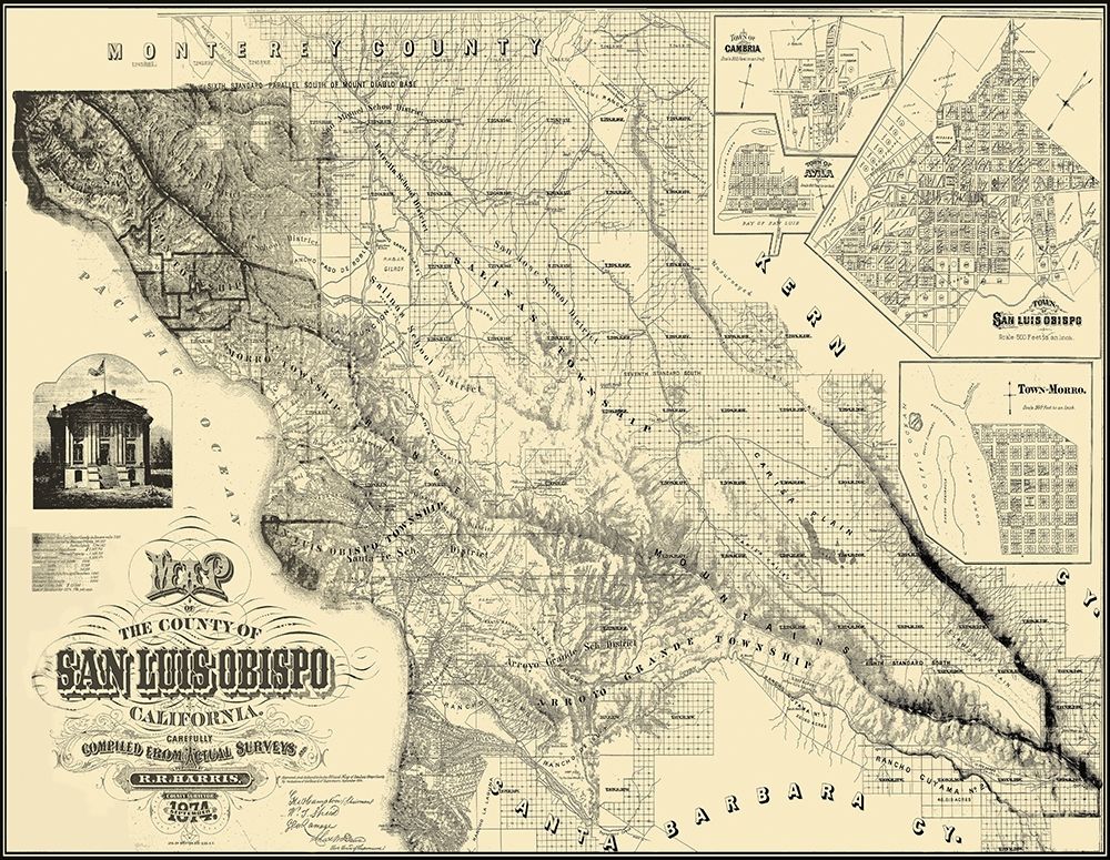 San Luis Obispo California Landowner - Harris 1874 art print by Harris for $57.95 CAD