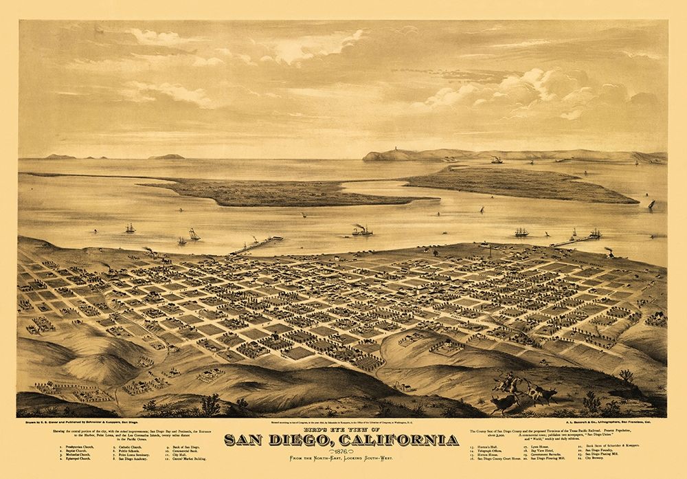 San Diego California - Bancroft 1876 art print by Bancroft for $57.95 CAD