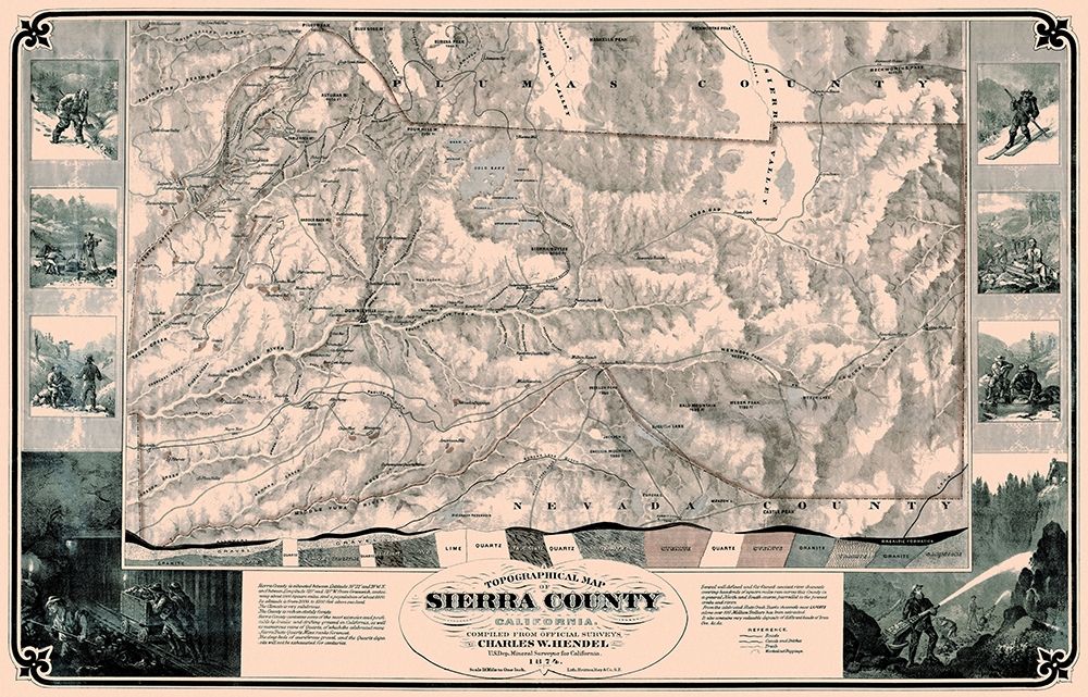 Sierra County California - Hendel 1874 art print by Hendel for $57.95 CAD
