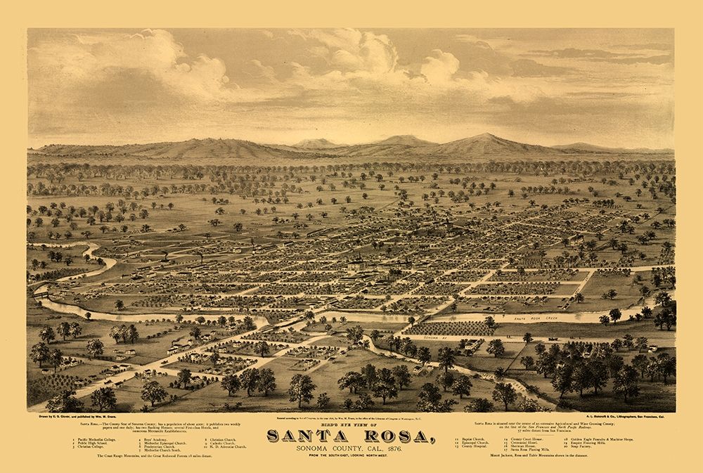 Santa Rosa California - Glover 1876  art print by Glover for $57.95 CAD