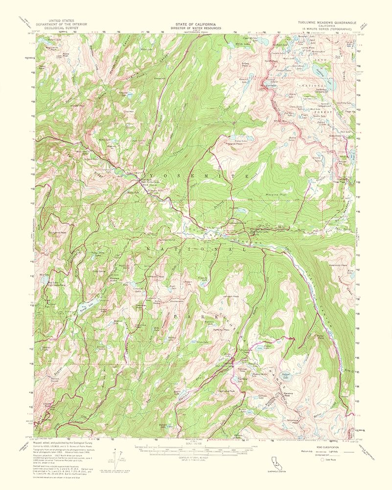 Tuolumne Meadows California Quad - USGS 1956 art print by USGS for $57.95 CAD