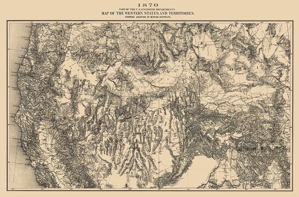 Western States with Territories Mining Districts art print by King for $57.95 CAD