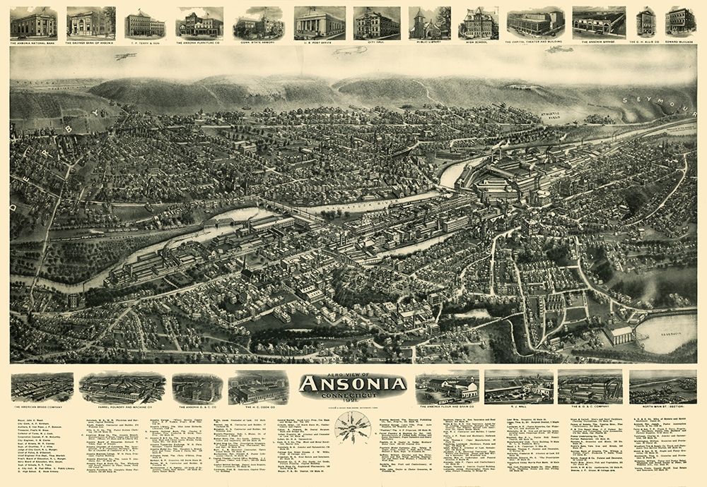 Ansonia Connecticut - Bailey 1921  art print by Bailey for $57.95 CAD
