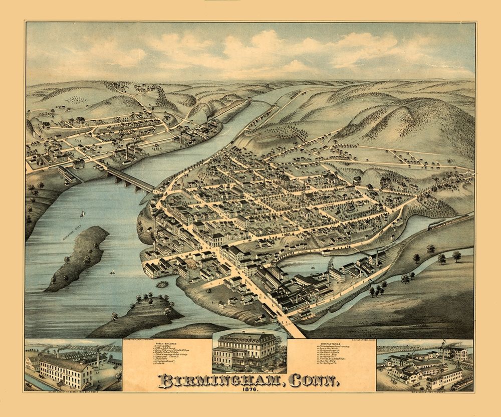 Birmingham Connecticut - Bailey 1876  art print by Bailey for $57.95 CAD