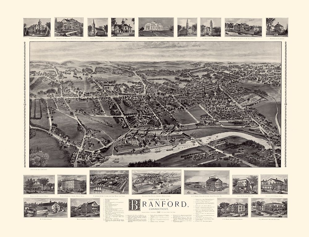 Branford Connecticut - Bailey 1905  art print by Bailey for $57.95 CAD