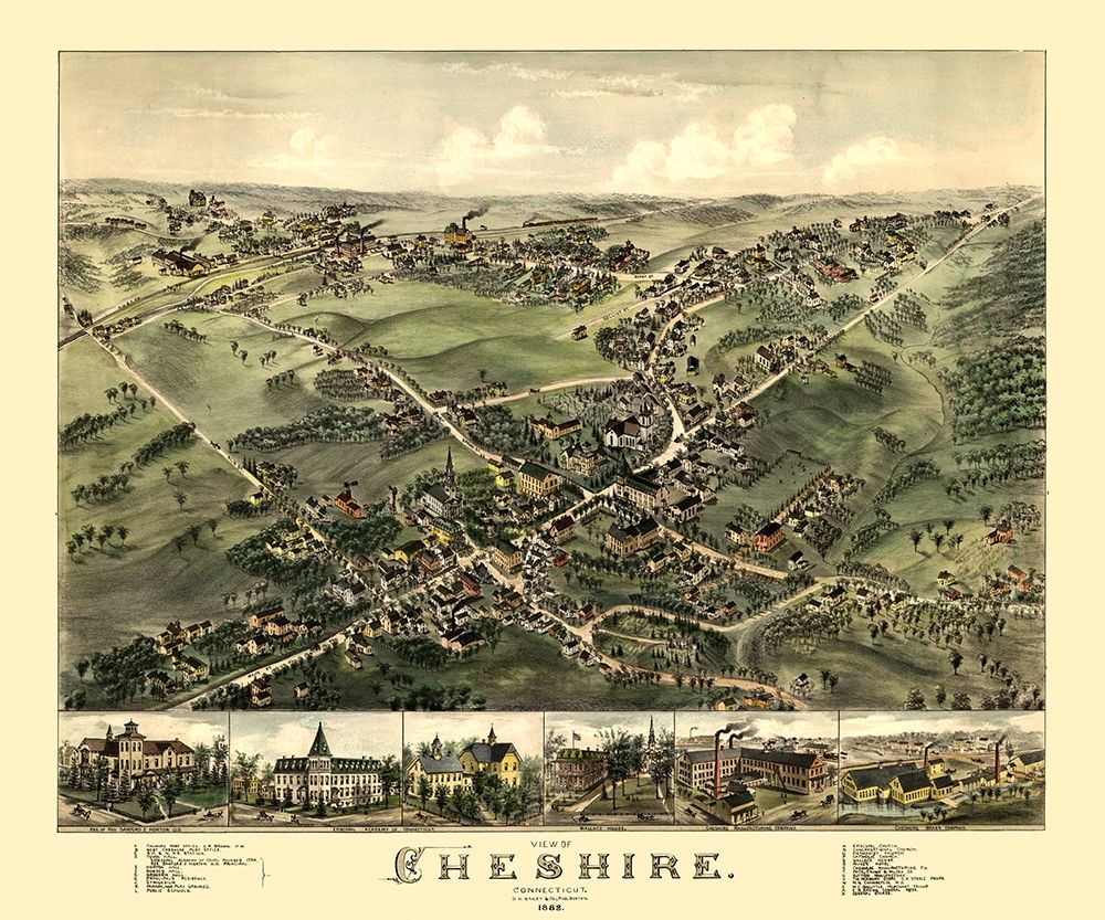 Cheshire Connecticut - Bailey 1882  art print by Bailey for $57.95 CAD