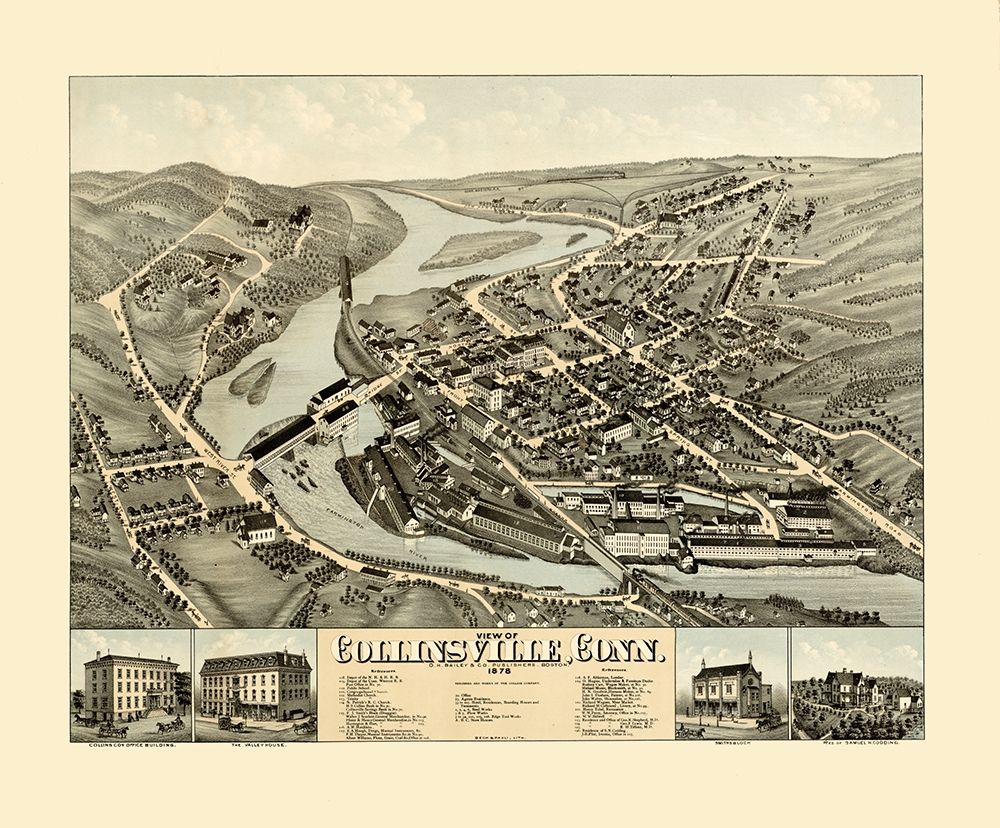 Collinsville Connecticut - Bailey 1878  art print by Bailey for $57.95 CAD