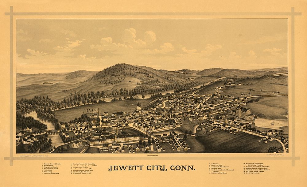 Jewett City Connecticut - Burleigh 1889  art print by Burleigh for $57.95 CAD