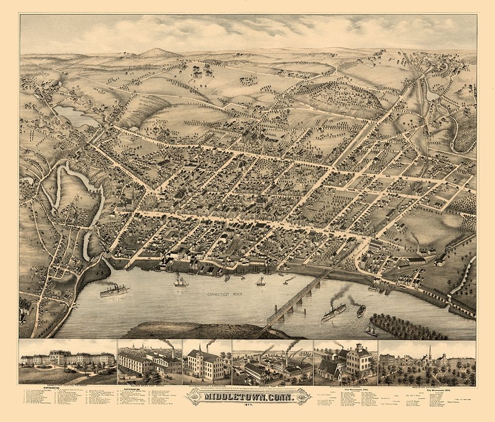 Middletown Connecticut - Bailey 1877  art print by Bailey for $57.95 CAD