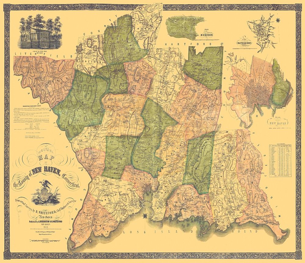New Haven Connecticut Landowner - Whiteford 1852 art print by Whiteford for $57.95 CAD
