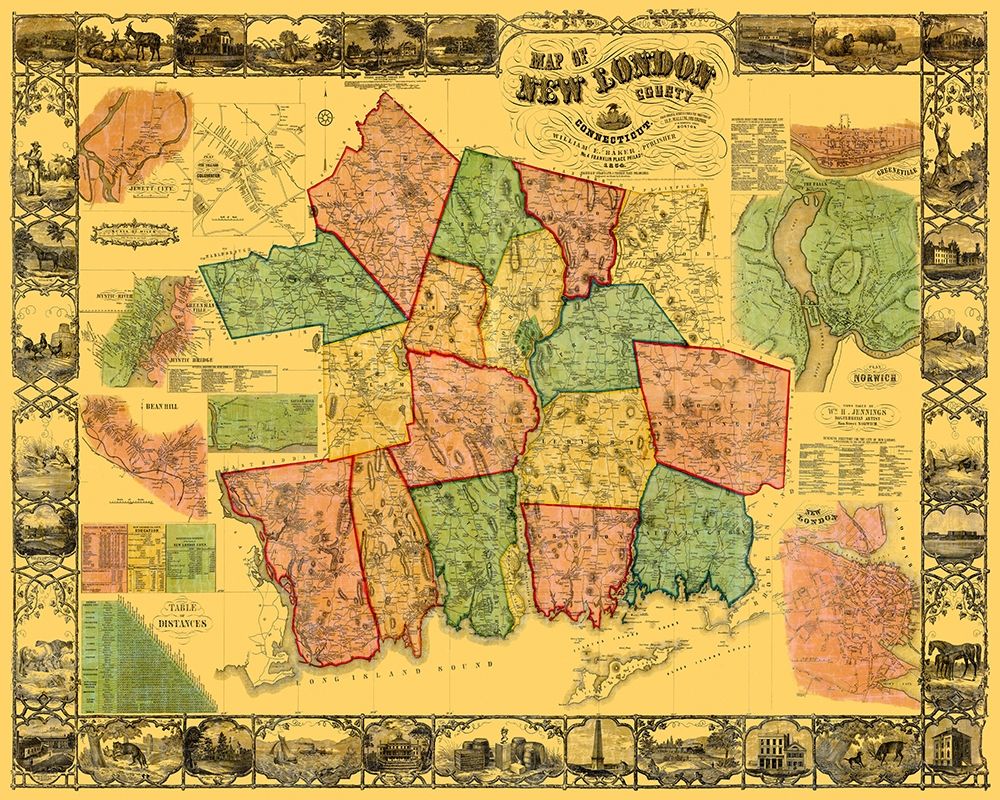 New London Connecticut Landowner - Baker 1854 art print by Baker for $57.95 CAD