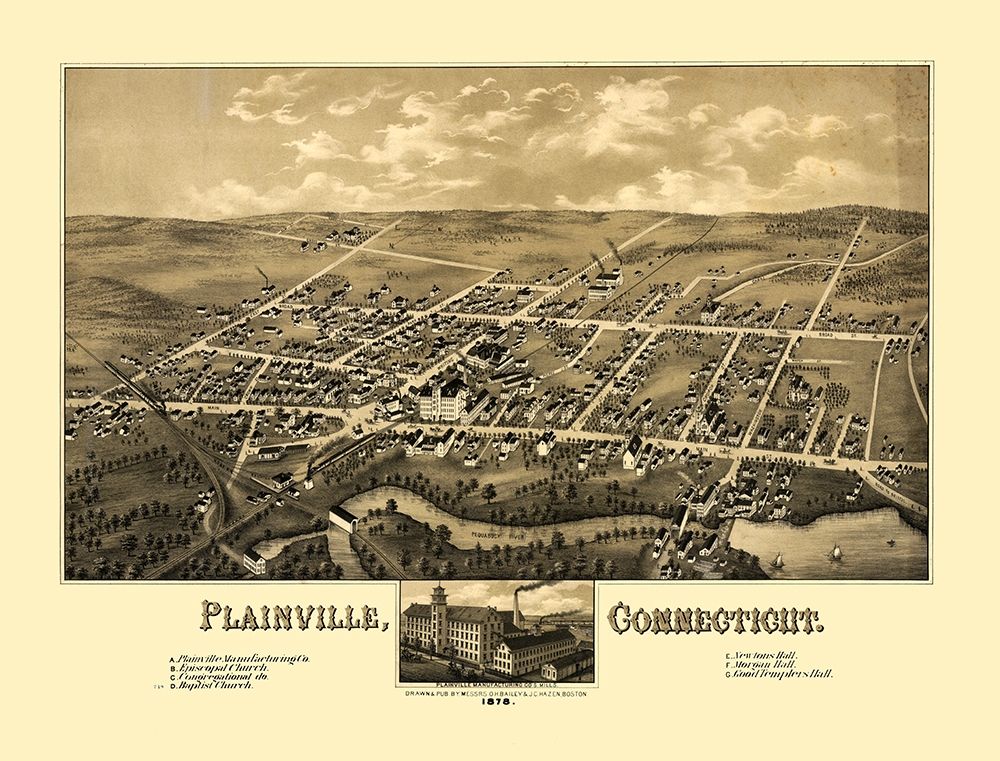Plainville Connecticut - Bailey 1878  art print by Bailey for $57.95 CAD