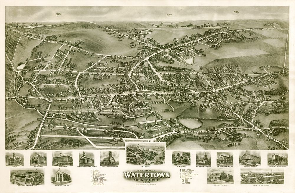 Watertown Connecticut - Bailey 1918  art print by Bailey for $57.95 CAD