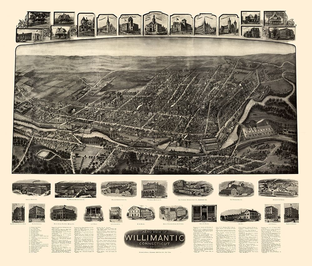 Willimantic Connecticut - Bailey 1909  art print by Bailey for $57.95 CAD