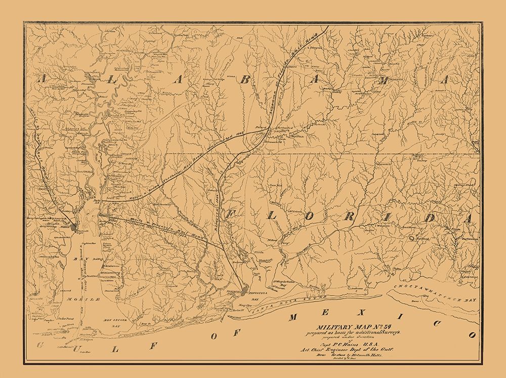 Alabama South Florida West Military - Hains 1864 art print by Hains for $57.95 CAD