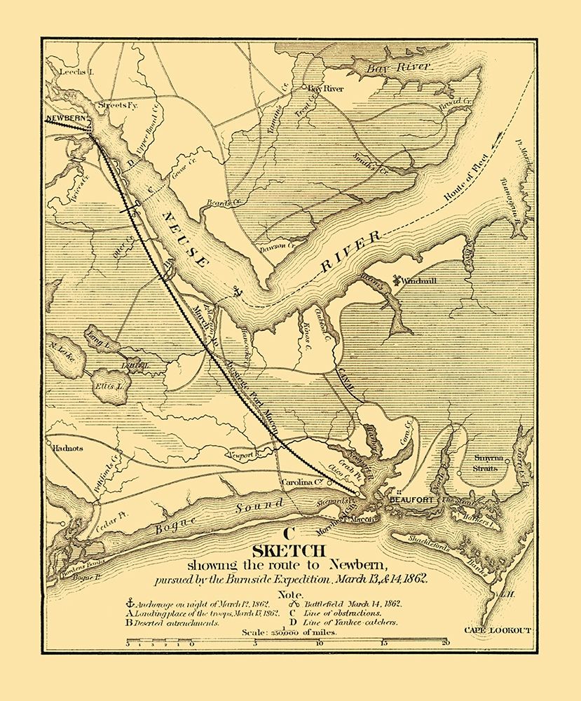Burnside Expedition Route Newbern North Carolina art print by Foster for $57.95 CAD
