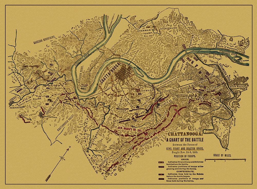 Chattanooga Chart of Battle Tennessee - Sneden art print by Sneden for $57.95 CAD