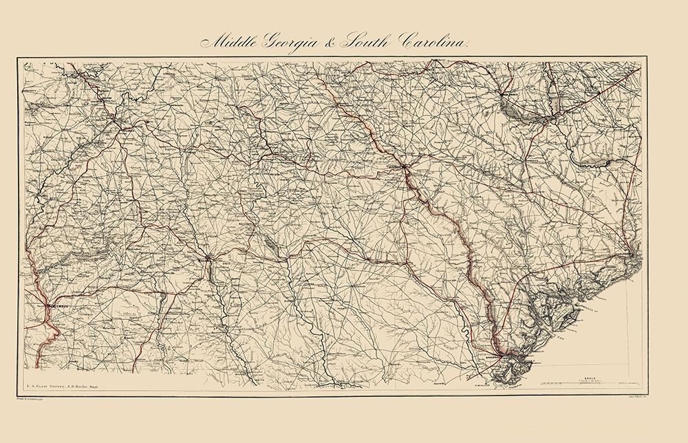 Central Georgia South Carolina - Bache 1865 art print by Bache for $57.95 CAD