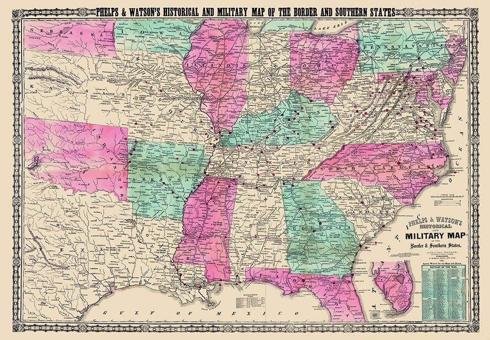 Military Border and Southern States - Phelps 1865 art print by Phelps for $57.95 CAD