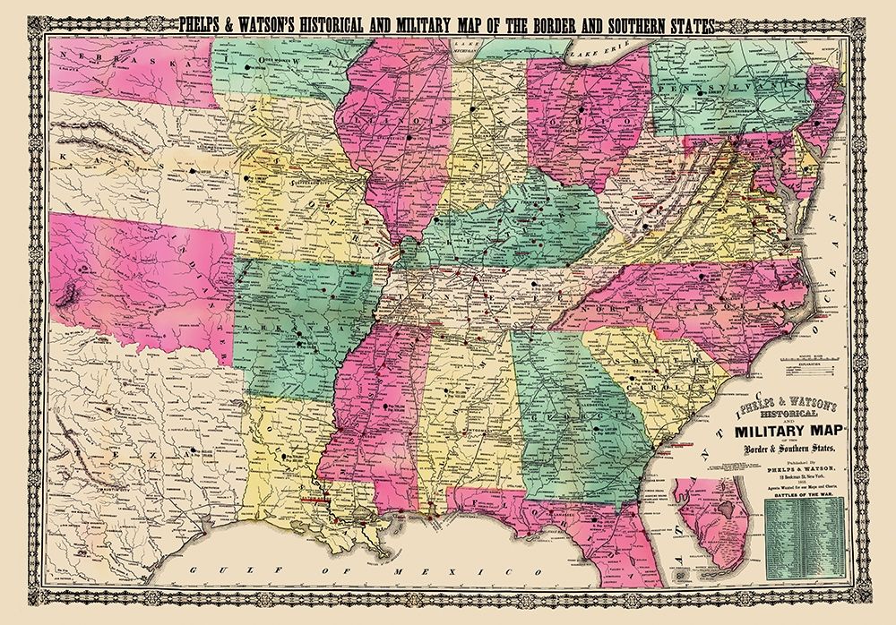Military Border Southern States - Phelps 1863 art print by Phelps for $57.95 CAD