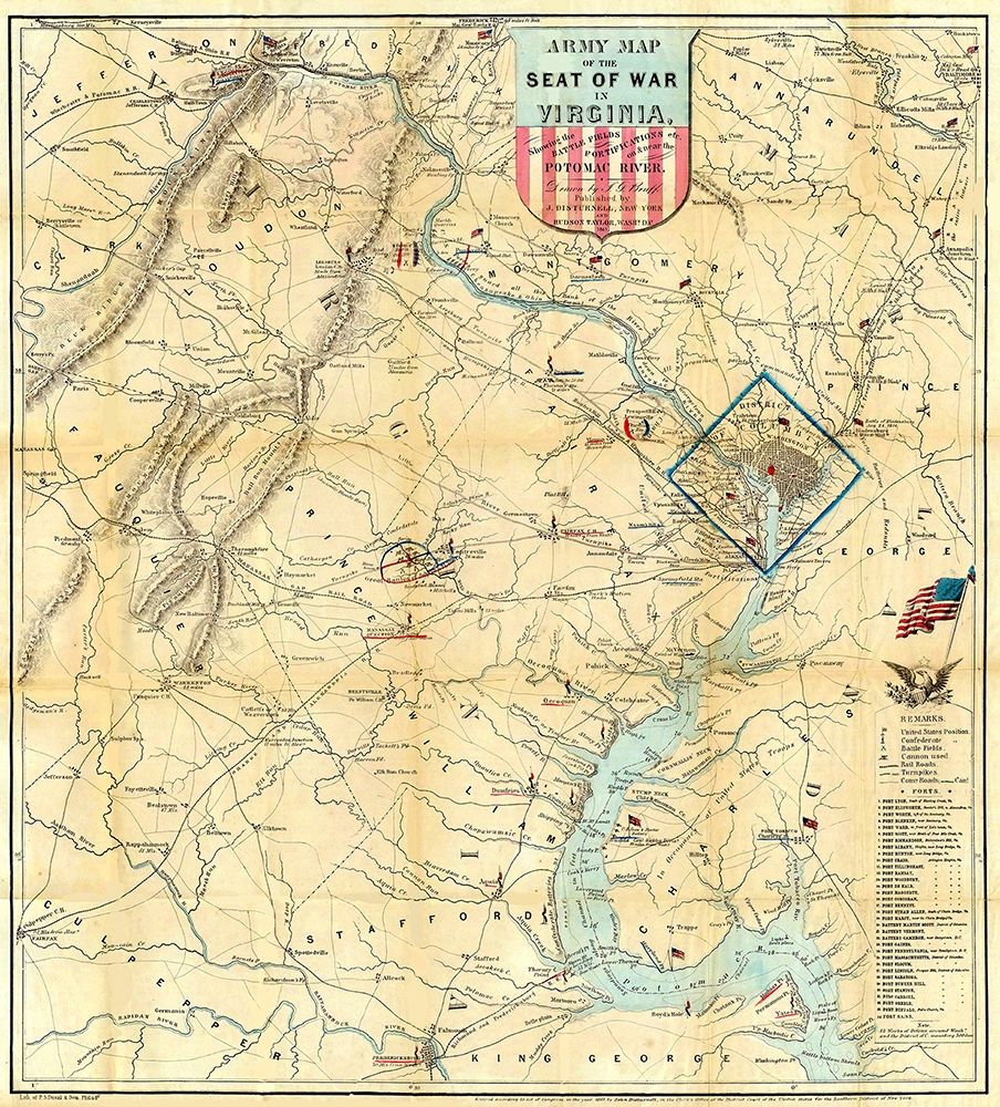 Army Seat of War In Virginia - Disturnell 1861 art print by Disturnell for $57.95 CAD