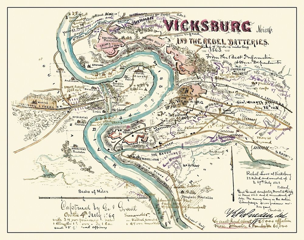 Vicksburg Mississippi Rebel Batteries art print by Sherman for $57.95 CAD