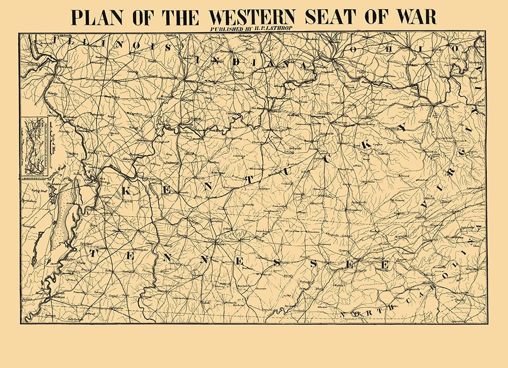 Western Seat of War Plan - Lathrop 1862 art print by Lathrop for $57.95 CAD