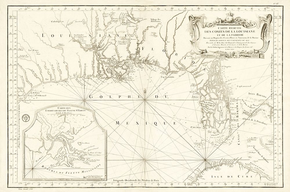 Louisiana Florida Gulf Coast - Bellin 1764  art print by Bellin for $57.95 CAD