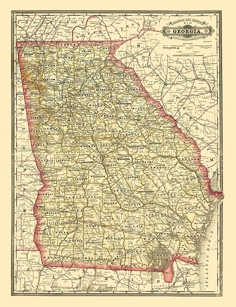 Georgia Railroad - Cram 1883 art print by Cram for $57.95 CAD
