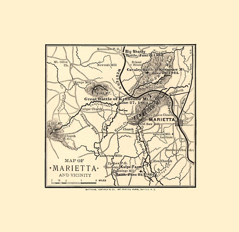Marietta Georgia Vicinity Battles - Northrup 1864  art print by Northrup for $57.95 CAD