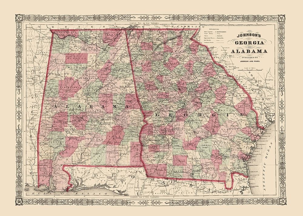 Georgia, Alabama - Johnson 1864 art print by Johnson for $57.95 CAD