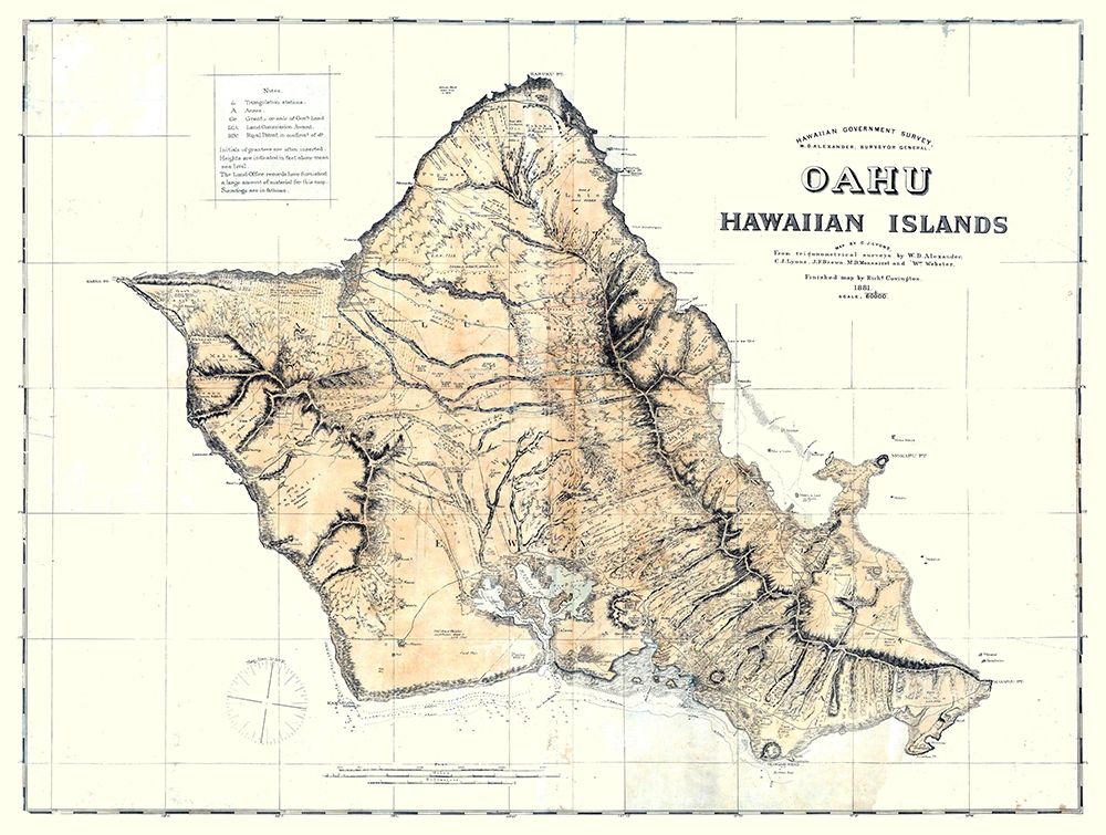 Oahu County Hawaii - Lyons 1881  art print by Lyons for $57.95 CAD