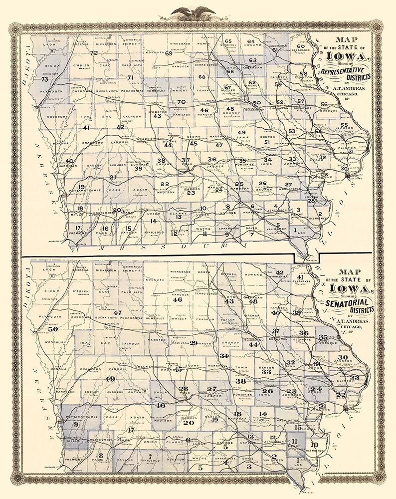 Iowa with Representative, Senatorial Districts art print by Andreas for $57.95 CAD