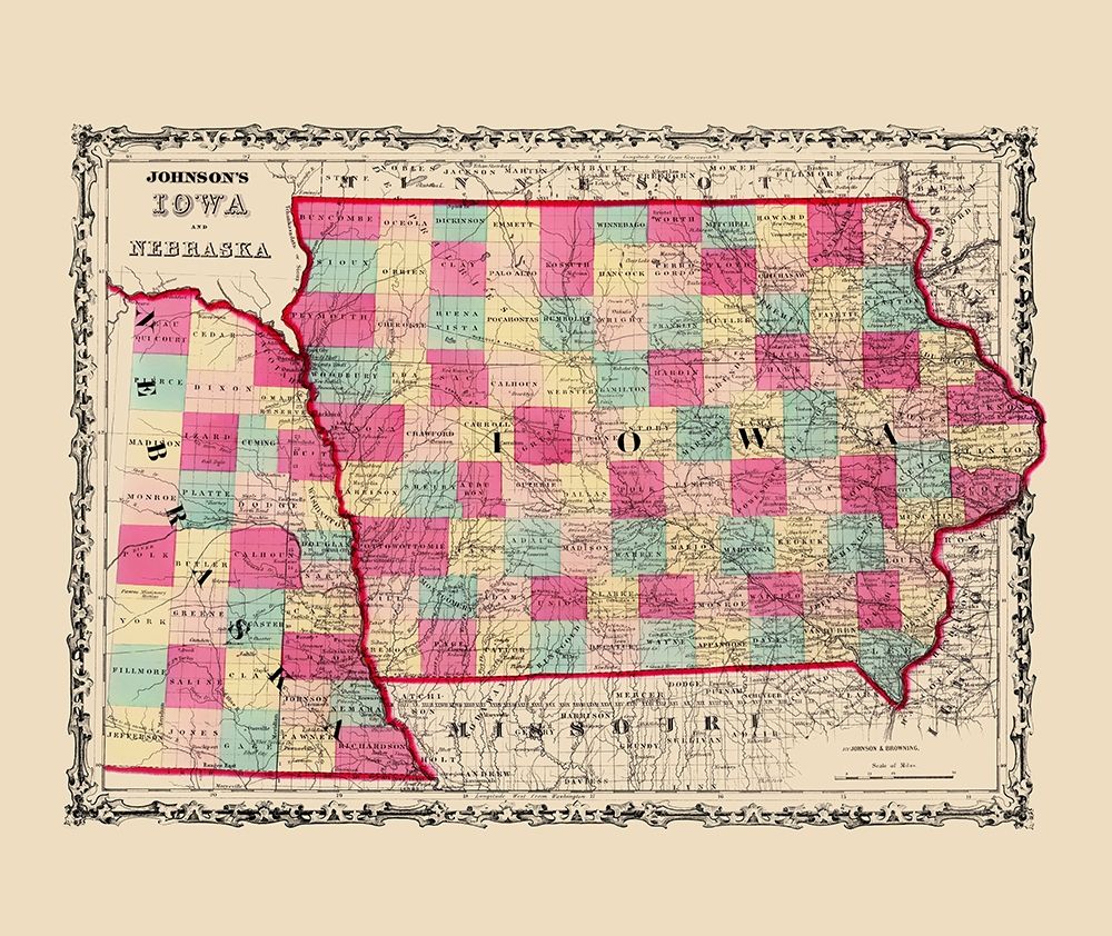 Nebraska, Iowa - Johnson 1860 art print by Johnson for $57.95 CAD