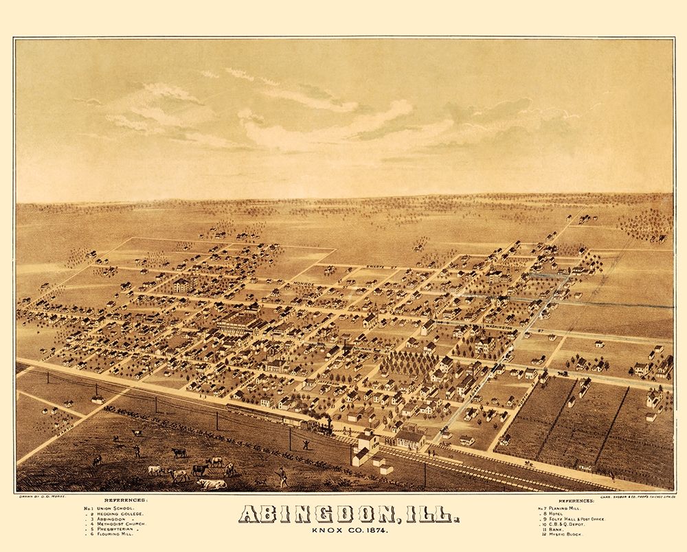 Abingdon Illinois - Shober 1874 art print by Shober for $57.95 CAD